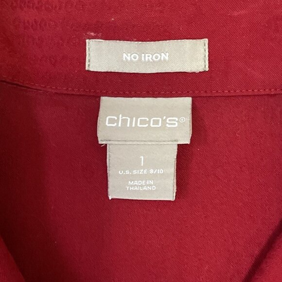 Chicos Size 1 - M 100% Cotton No Iron Button Front Shirt Blouse Red Animal Print - Picture 5 of 11